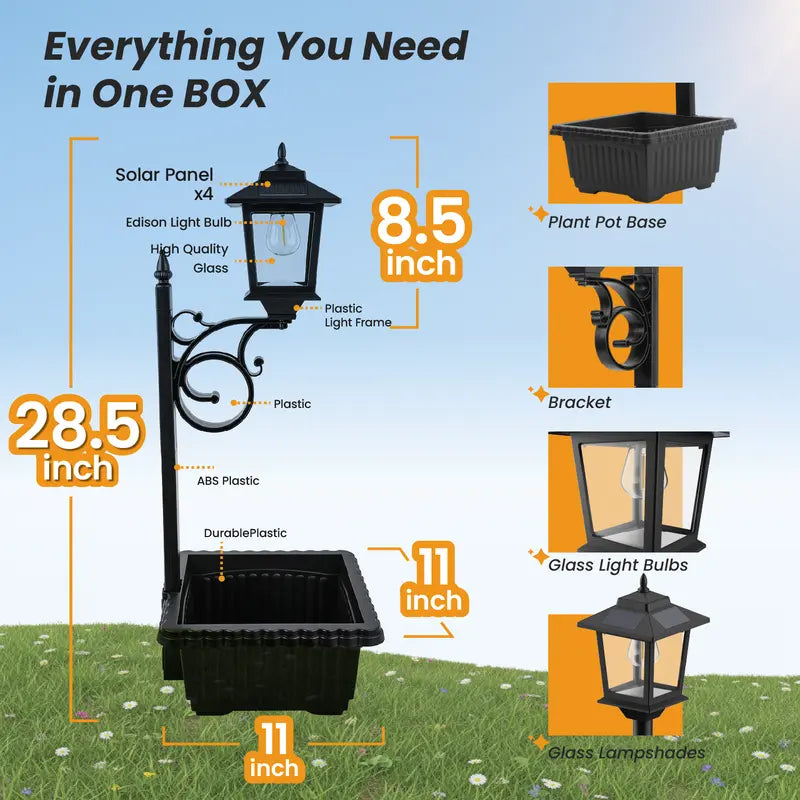 2-in-1 Solar Post Light with Planter | Outdoor Waterproof Garden Light