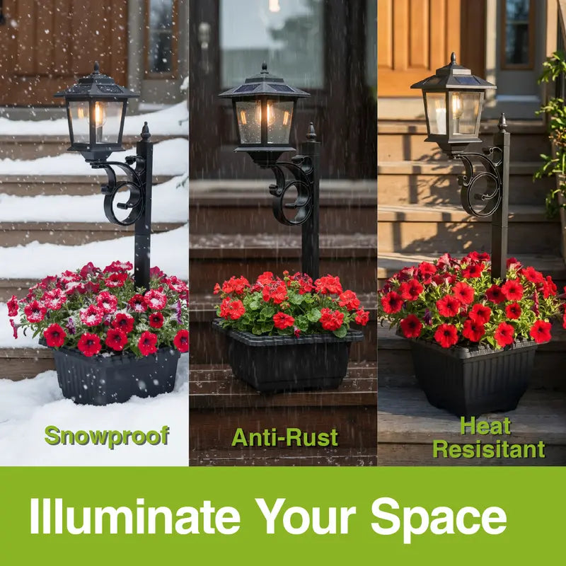 2-in-1 Solar Post Light with Planter | Outdoor Waterproof Garden Light